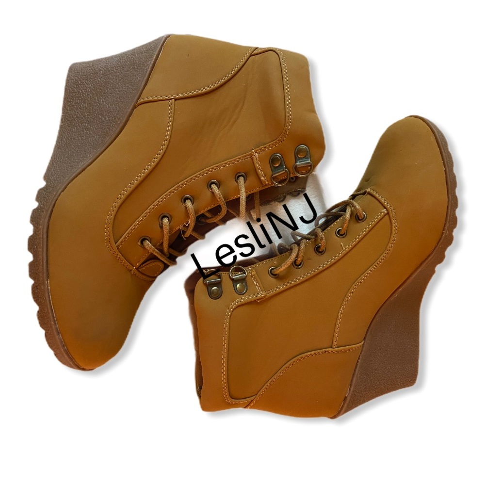 Tan wedge lug sole heels - CA By Carini